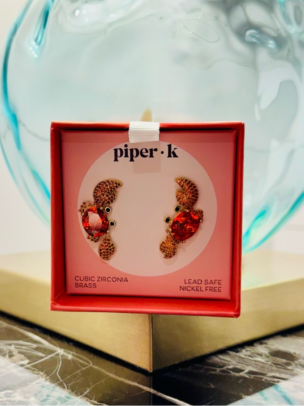 NWT Piper.K Gold Crab Earrings with Bright Orange Gems - Picture 6 of 9